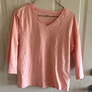 L.L. Bean Light Pink 3/4 Sleeve V-Neck Tee